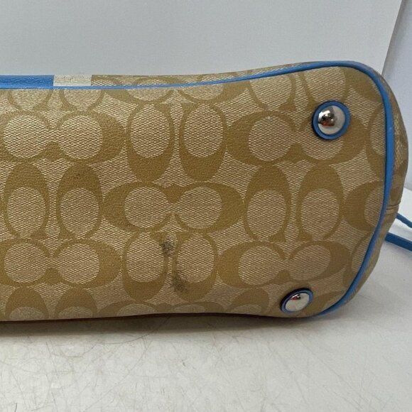 Coach Leather Signature Blue Stripe Carryall Tote Bag - Picture 7 of 8